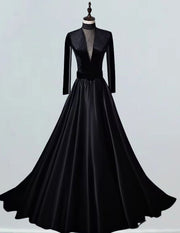Women's Velvet Satin V-Neck Prom Dress | Elegant Sweep Train Evening Gown
