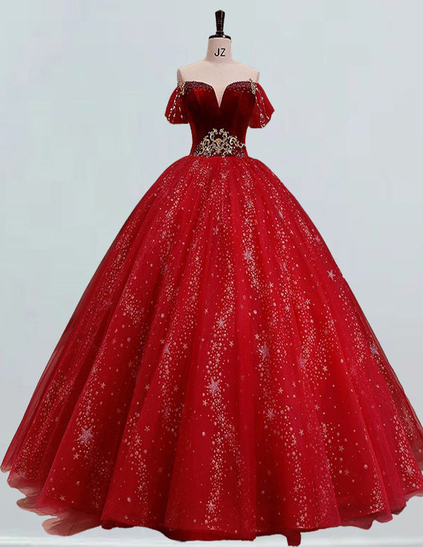 a red ball gown on a mannequin