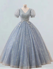 Women's Elegant Lace V-Neck Evening Gown with Sleeves | Princess Prom & Bridesmaid Dress