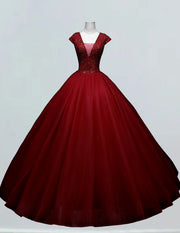 Burgundy V neck Prom Dress Long Floor length Deep V Ball Gown Beads Prom Party Dress Custom Made Wedding Dress