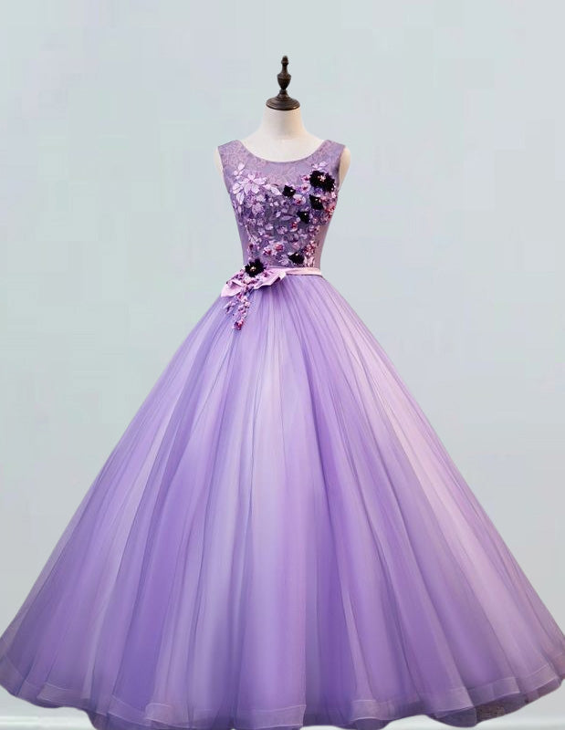 Plus Size Lavender Lace Applique Tulle Evening Gown for Girls | Elegant Prom and Bridesmaid Dresses0