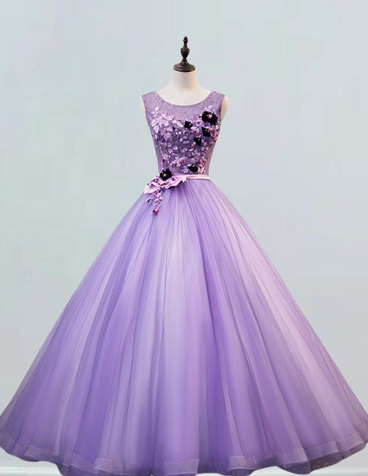 Plus Size Lavender Lace Applique Tulle Evening Gown for Girls | Elegant Prom and Bridesmaid Dresses0 VIMYES