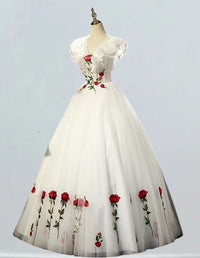 Elegant ivory lace V-neck evening gown for girls, perfect for prom and bridesmaid occasions3
