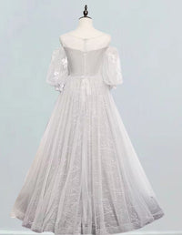 Elegant off-shoulder lace applique tulle bridal prom gown for girls0