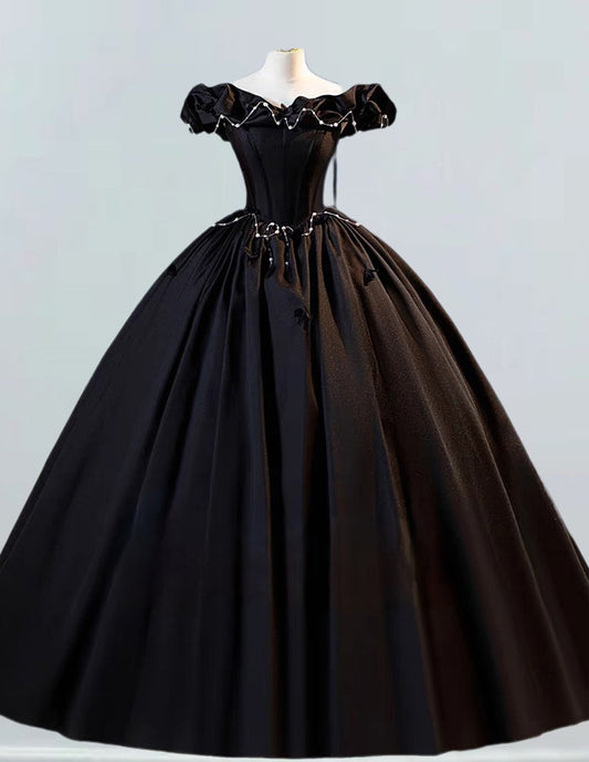 Black off the shoulder satin long ball gown wedding bridal gown VIMYES