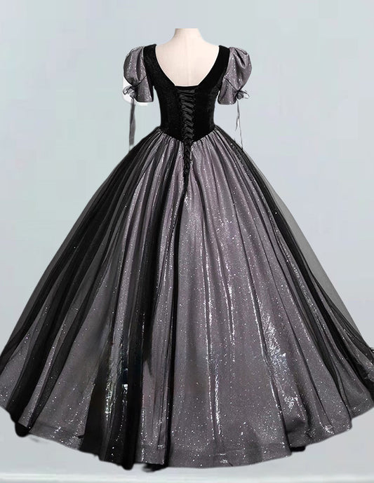 Black scoop evening gown,long tulle ball gown VIMYES