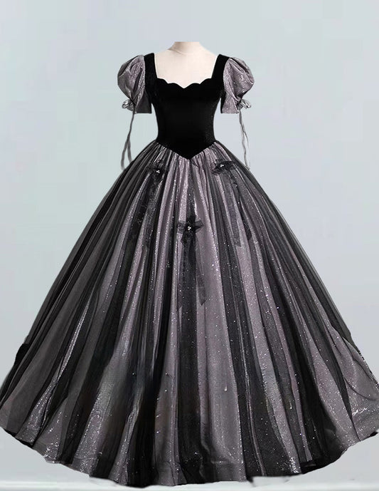 Black scoop evening gown,long tulle ball gown VIMYES