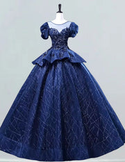 Girls' Navy Sequin Tulle Ball Gown | Scoop Neck Prom & Evening Dress