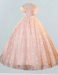 Pink Strapless Lace Beaded Ball Gown Prom Dress