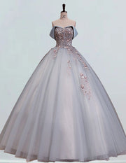 Women's Blue Lace Applique Off-Shoulder Prom Ball Gown | Elegant Evening Dress