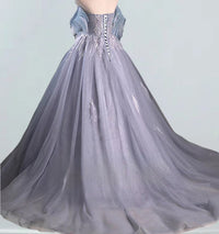Gray strapless long tulle ball gown,fairy woman prom dress gown