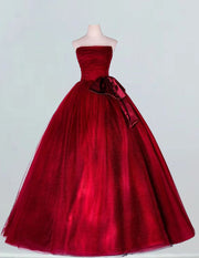 Burgundy Strapless Tulle Evening Gown | Prom & Bridal Ball Dress