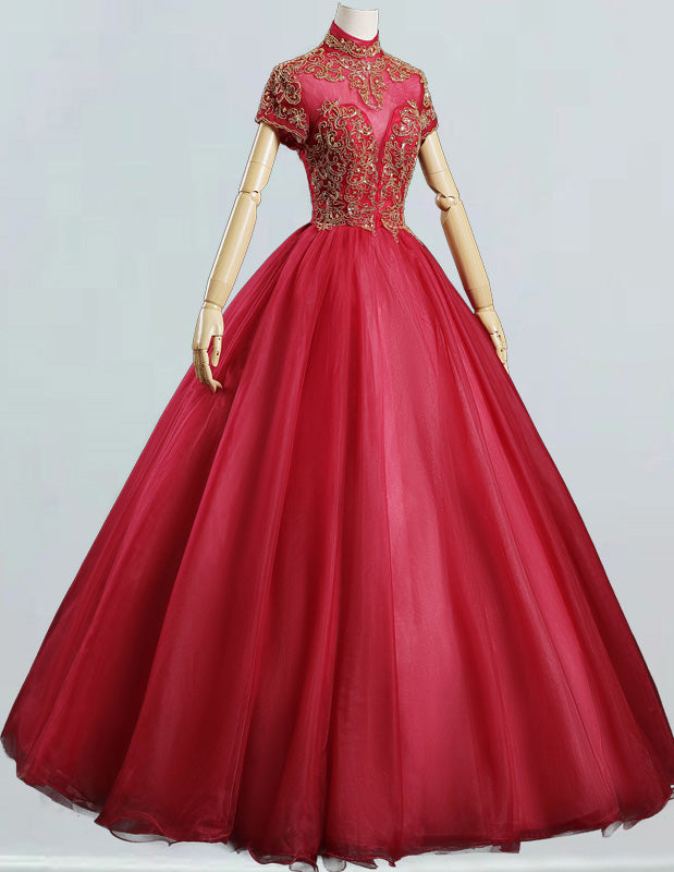 Elegant burgundy beaded ball gown for prom and bridesmaid evening dress2