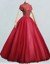 Elegant burgundy beaded ball gown for prom and bridesmaid evening dress2