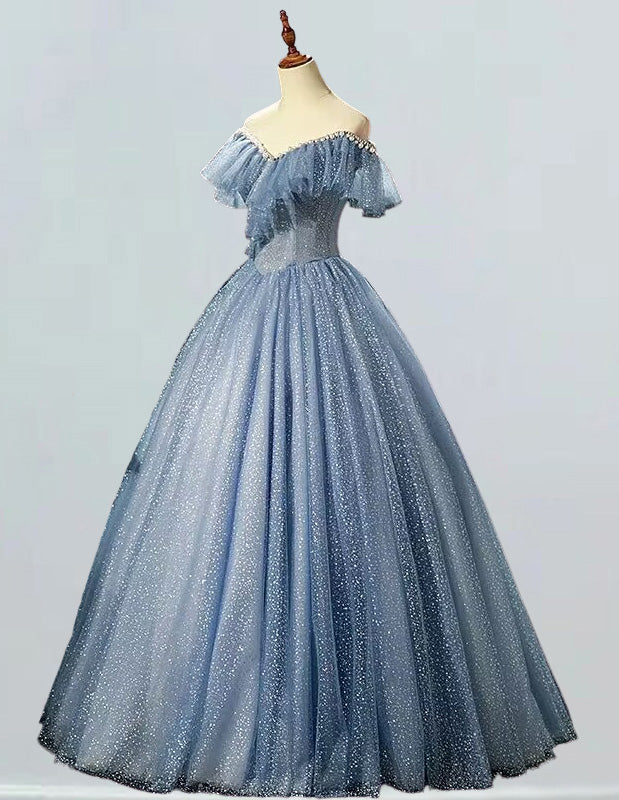 Elegant off-shoulder crystal rhinestone tulle prom gown for girls2
