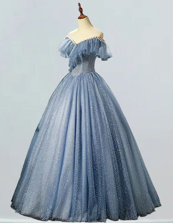 Elegant off-shoulder crystal rhinestone tulle prom gown for girls2