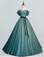 Green sweetheart pleated sparkle tulle prom dress ball gown