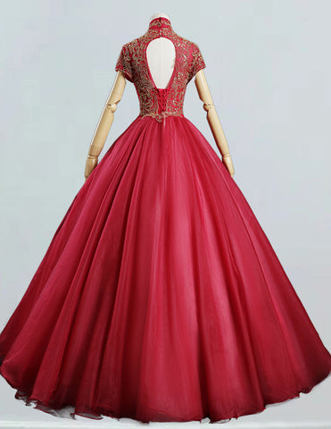 Elegant burgundy beaded ball gown for prom and bridesmaid evening dress3