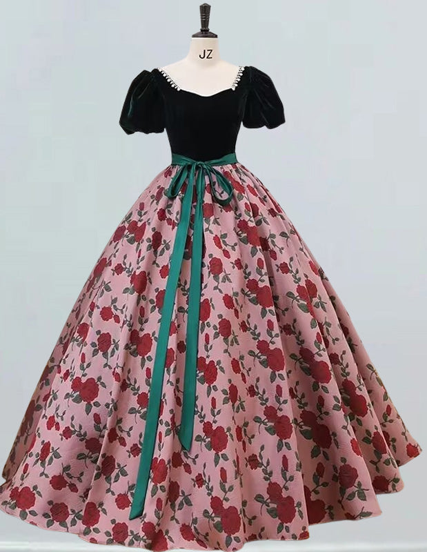 a dress on a mannequin with flowers on it