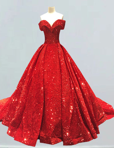 a red ball gown on a mannequin