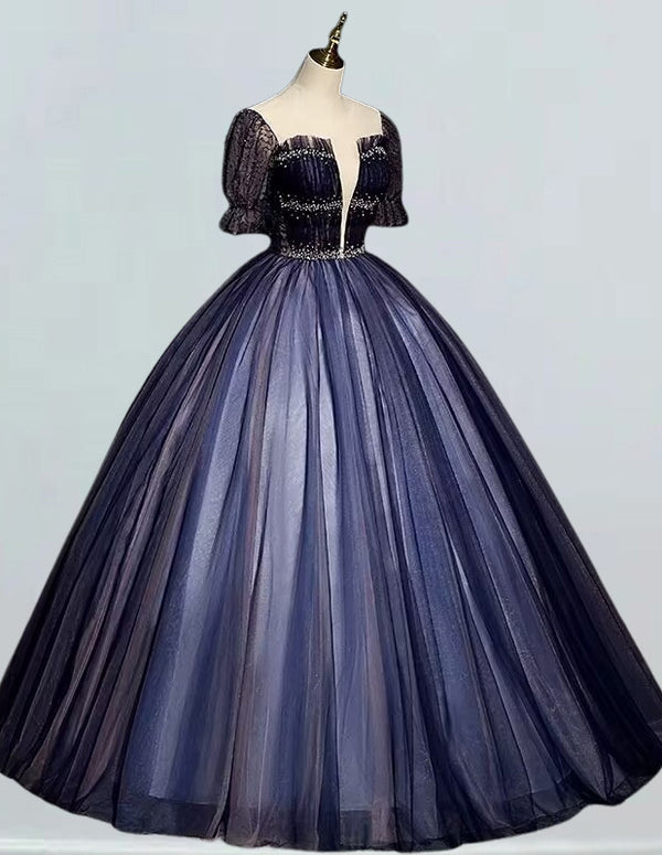Navy Blue Beaded V-Neck Evening Gown for girls, elegant prom and bridesmaid dress with various styles including ball gowns, formal dresses, and princess party dresses3