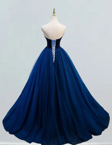 Navy Blue Strapless Beaded Prom Gown | Elegant Evening Dress for Girls2