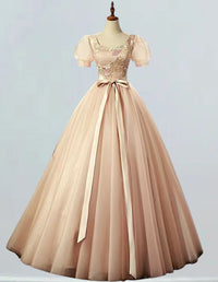 Elegant pink lace prom dress with floor-length square neck gown for girls' formal events1